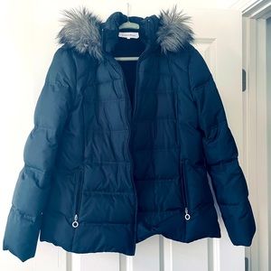 Calvin Klein black puffer winter jacket with removable hood